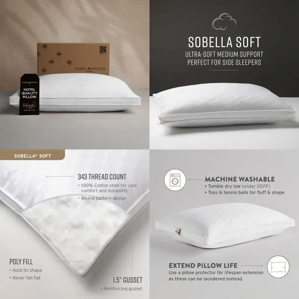 

Роскошные пуховые альтернативные подушки для мягких боковых сна — хлопок с резьбой 300, качество гостиницы и курорта, нежная поддержка