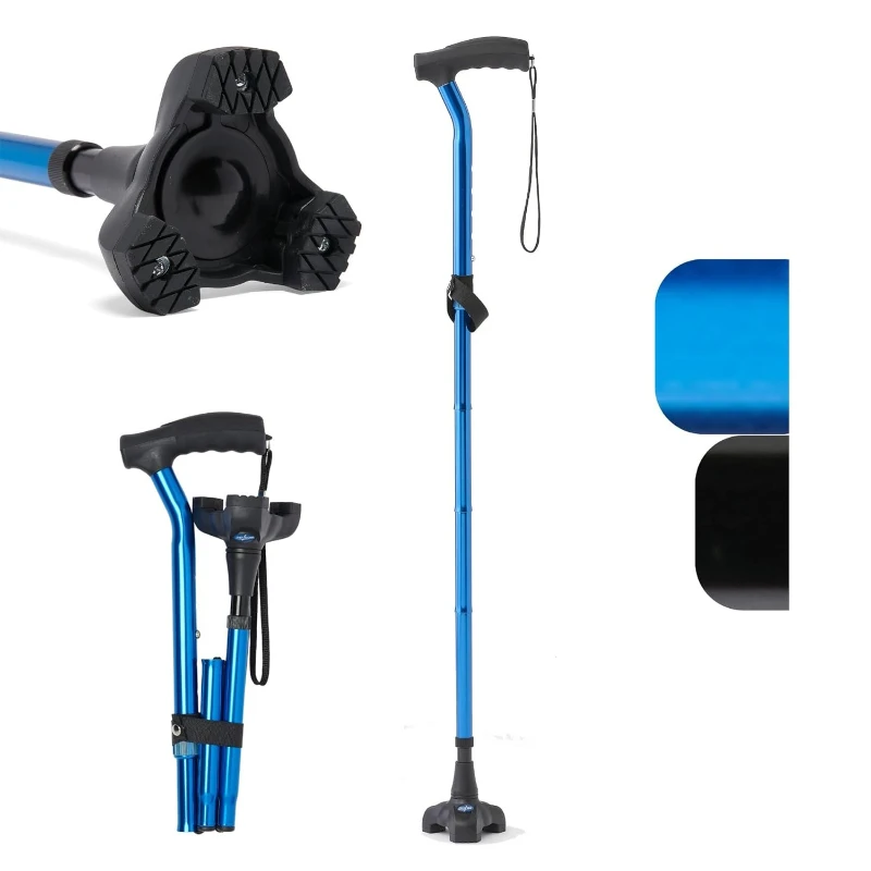 

Medline TriGlide Folding Cane, Mimics Ankle Movement, Adjusts 32-37", 350 Ibs. Capacity, Blue - for Seniors & Adults While