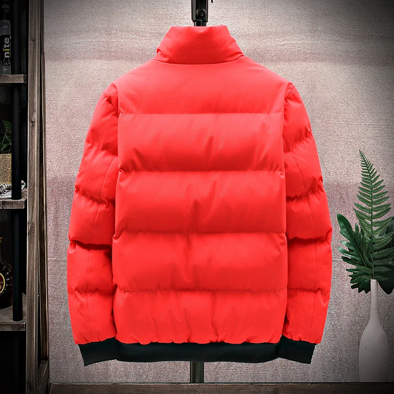 Men Stand Collar Puffer Jacket Thick Warm Zip‑Up Winter Coat