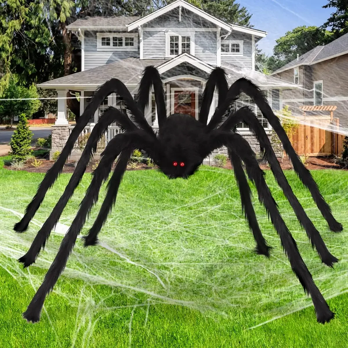 

Aitey 8.5 FT Giant Spider Halloween Decorations, Outdoor Halloween Decoration Scary Fake Spider for Yard House Party Supplies Cr