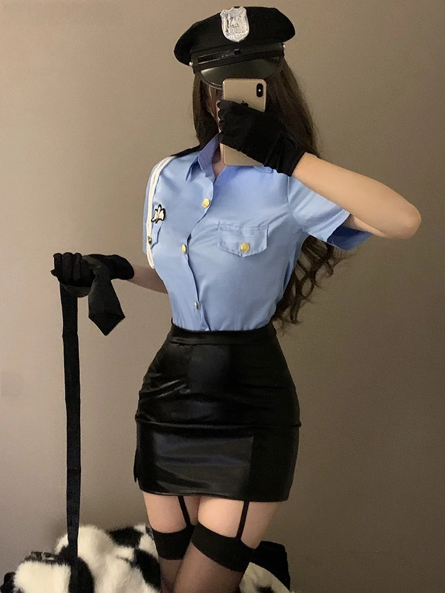 

Sexy Navy Style Police Women's Cosplay Uniform Set Night Club Lady Captain's Uniform Pure Desire Air Stewardess Home Clothes