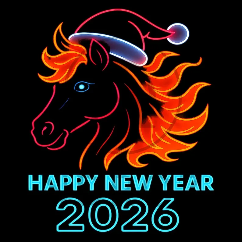 السنة الجديدة النار الحصان PNG حزمة خط الفن الحصان سانتا قبعة عيد الميلاد Clipart Crewneck عالية الجودة القطن رجالي الجرافيك بلايز #3