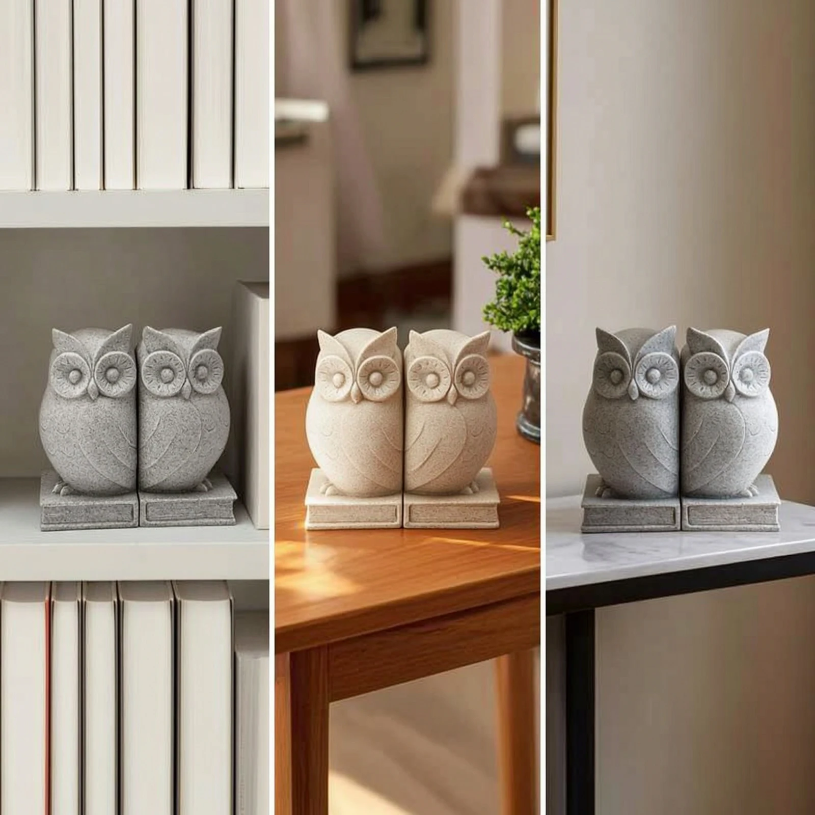 Owl Bookends Unique Bookends with Rectangular Base Owl Book Holder Compact Classic for Avid Readers, Bookshelf, Desk