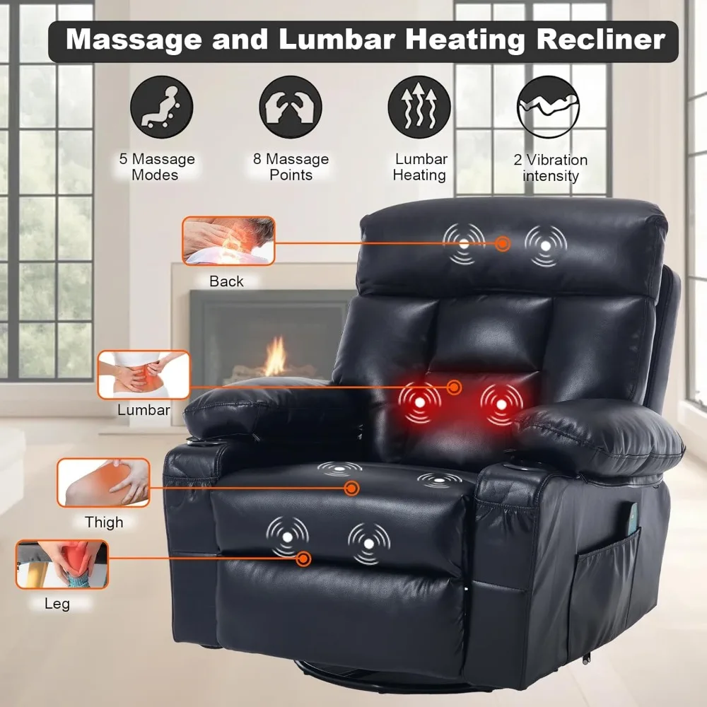 كرسي كرسي من الجلد الصناعي مع كراسي استلقاء يدوية للتدليك الحراري كرسي هزاز دوار مع حامل أكواب للبالغين، #5