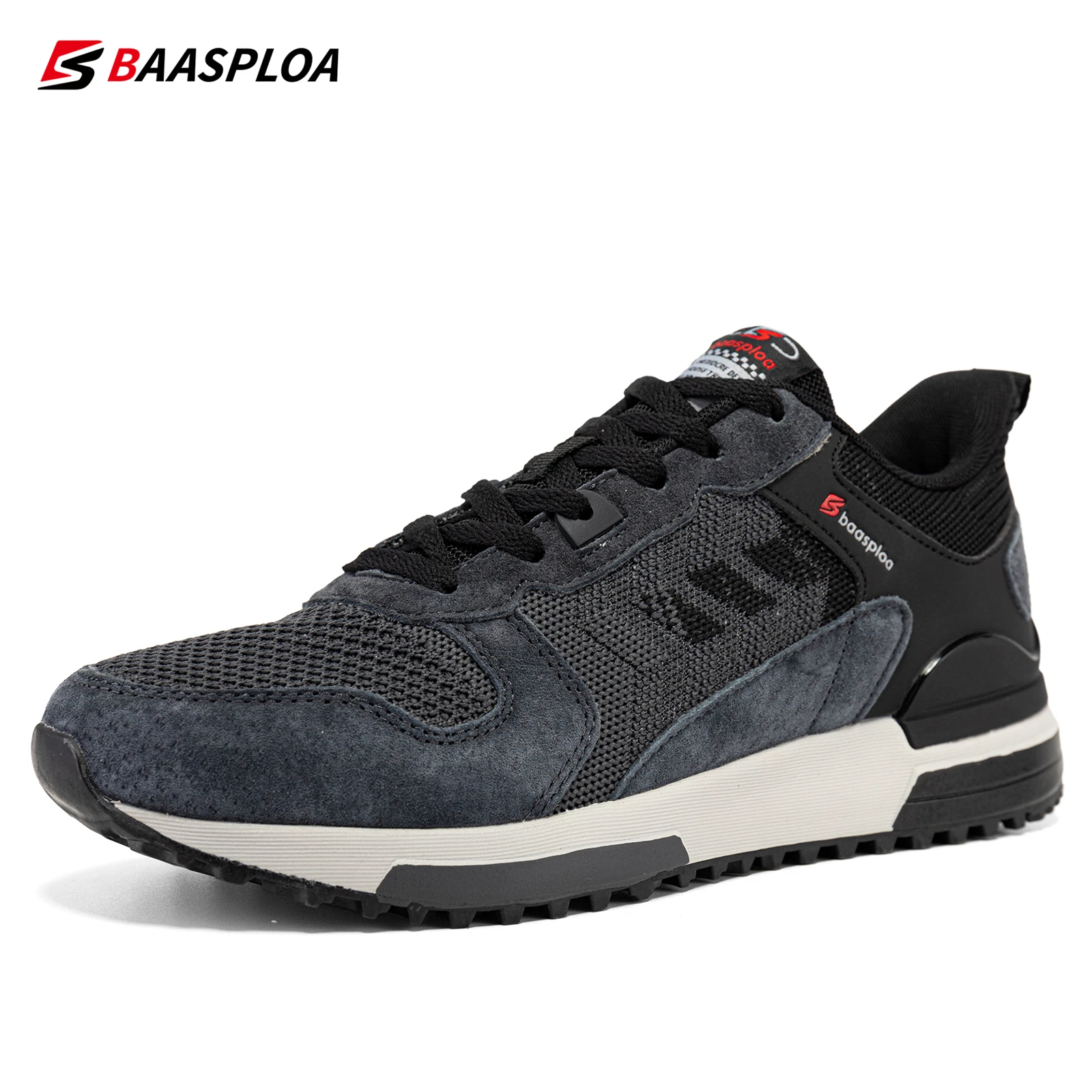 Baasploa Men Walking Shoes Mesh Breathable Casual Sneakers Men Comfort Lace-Up Sport Shoes Male Non-Slip Outdoor