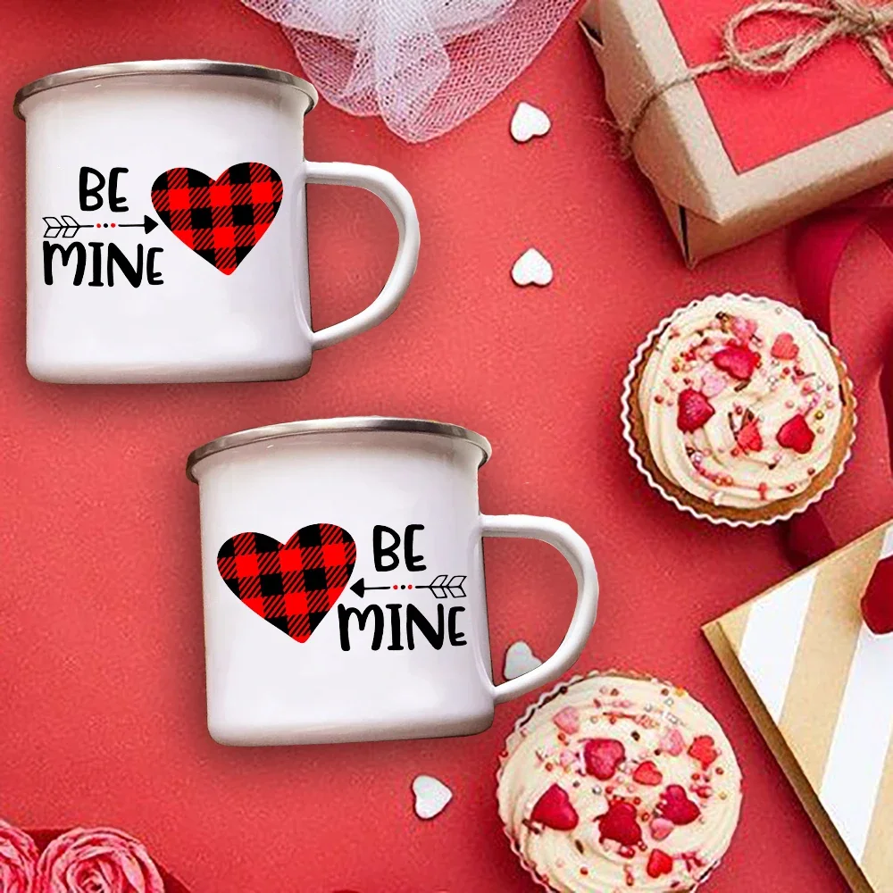 Be Mine Couples Creative Enamel Coffee Mugs with Handle Hiking Bonfire Party Beer Cola Juice Water Cups Valentine's Travel Gifts