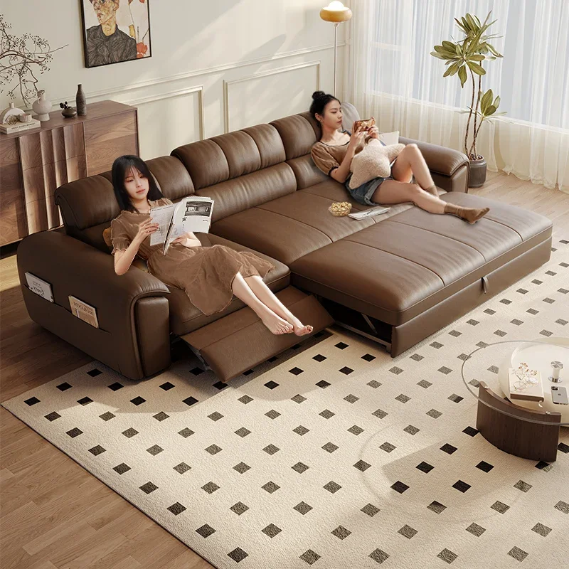 Electric sofa folding leather dual-purpose minimalist first-class space capsule function can lie down