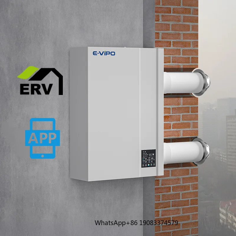 

E-VIPO Double Pipe Heat Exchanger Low Noise Ductless Wall Mounted Erv Hrv Home Heat Recovery HEPA Fresh Air Ventilation