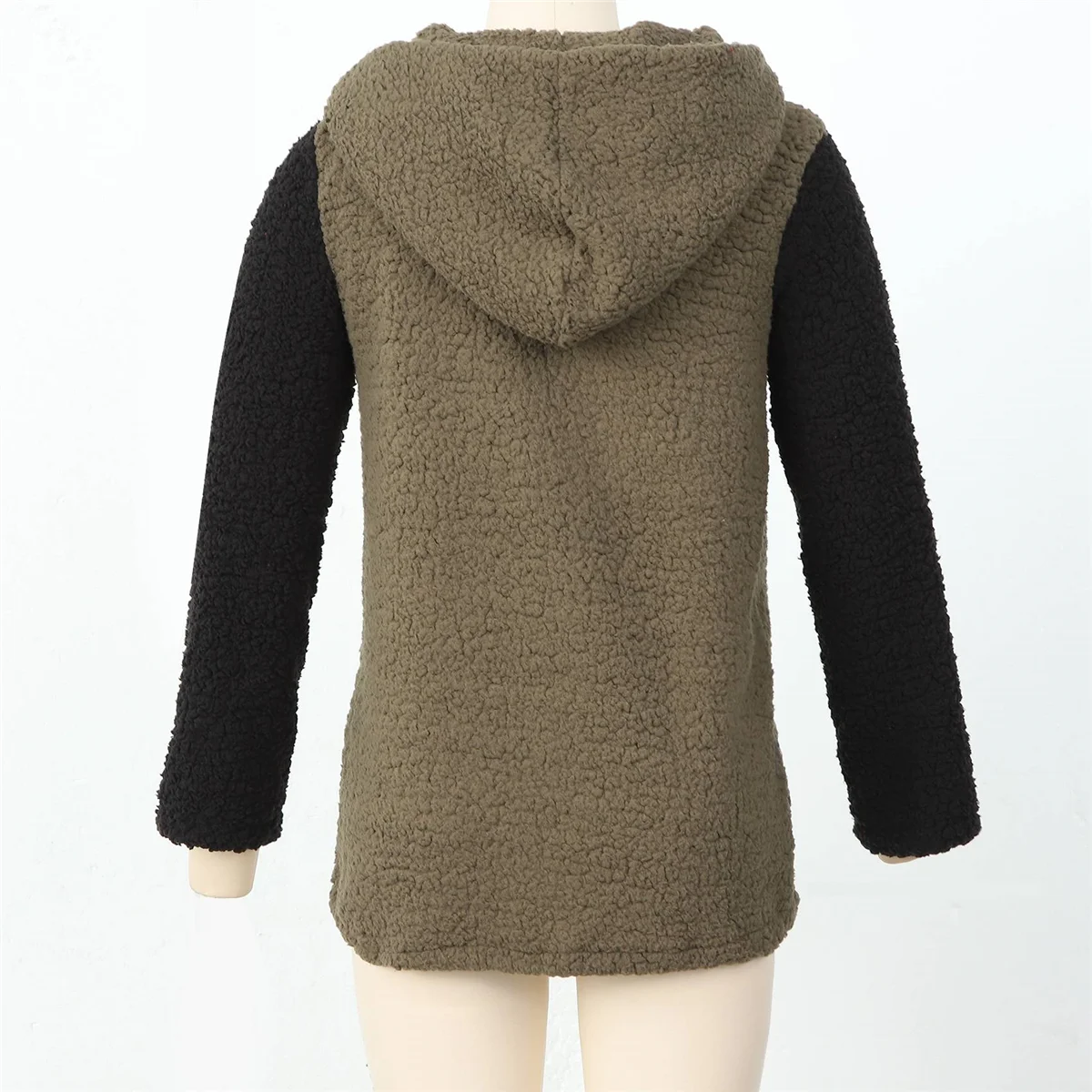 Damen lässig Mantel Mode lose Farbe Blocking Hut verdickt Fleece Haar Ausschnitt Taschen jacke, l Army green