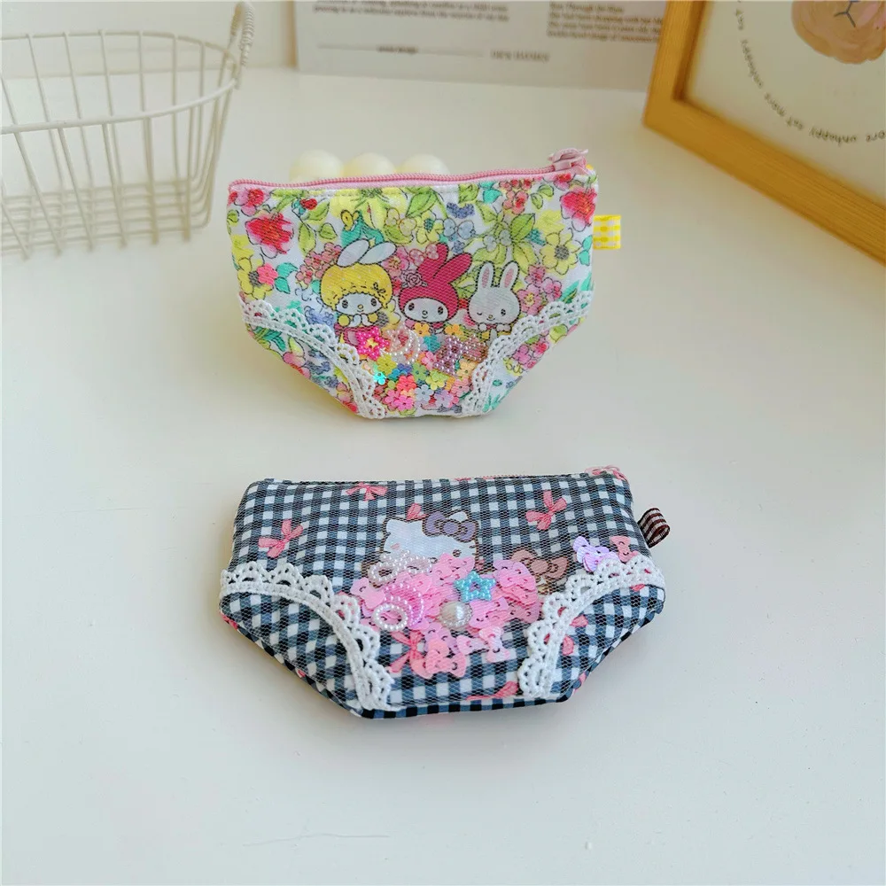 

Hello Kitty Cotton Lace Panties Small Purse Sanrio Mymelody Cartoon Change Purse Lipstick Pouch Key Case Cute Mini Storage Bag