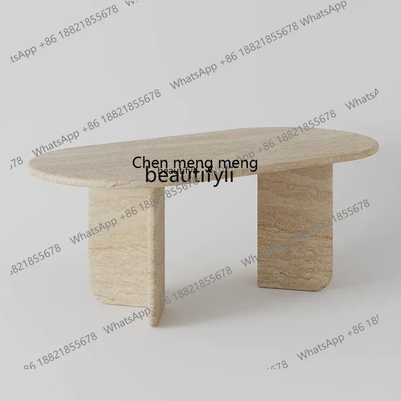 M178 Natural travertine dining table Villa, clothing store High-end restaurant Oval table French wabi-sabi dining table