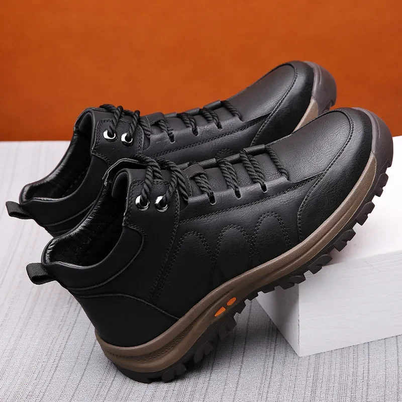 2024 Winter Boots Men Genuine Leather Shoes Thick Sole Warm Plush Cow Leather Male Snow Boots Fashion Mens Ankle Botas KA2706