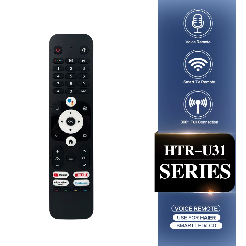 HTR-U31 Long Range Voice Remote for Haier Smart LED LCD TV, 360° Full Connection Replacement Controller with Netflix YouTube