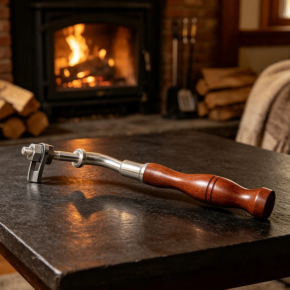 Fireplace Handle Compatible with Most Wood Stoves and Pellet Ovens Featuring M8 Thread and Ergonomic Wood Grip