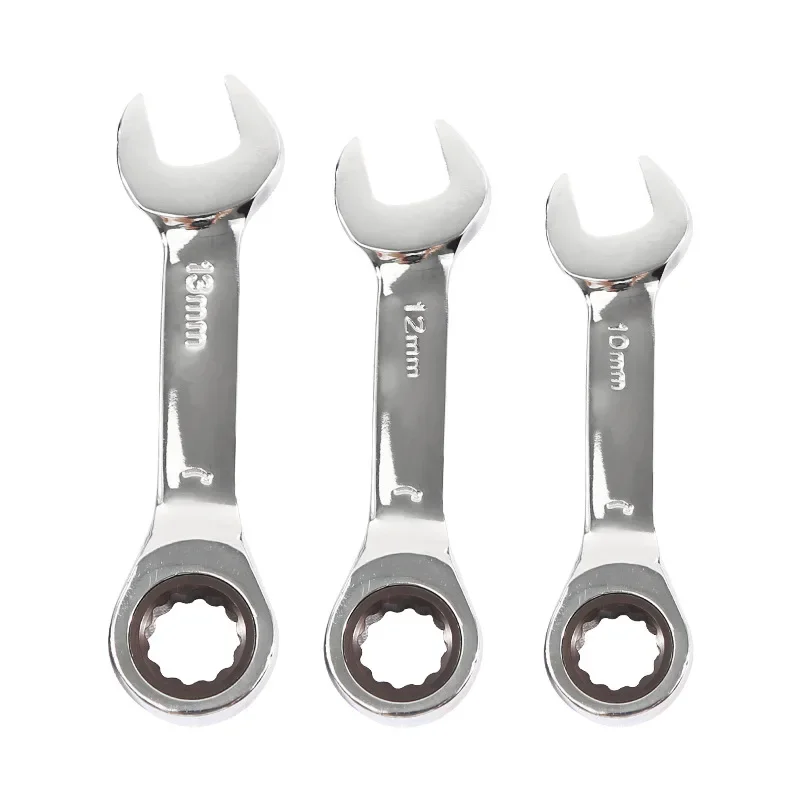 EXPLOIT 1pc 6mm-14mm Reversible Stubby Ratcheting Wrench 72 Teeth Box End and OpenSocket Spanner Repair Tools Easy To Carry