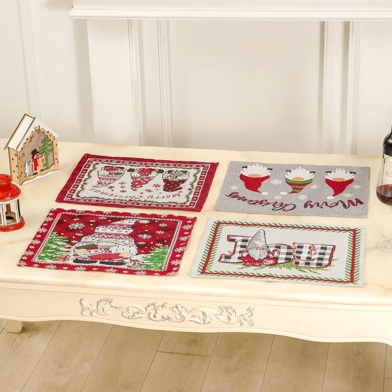 

E8BD Fabric Place Mats Christmas Washable Table Mats Non-slip Stain Resistant Pads Placemats Table Decor for Dining Kitchen