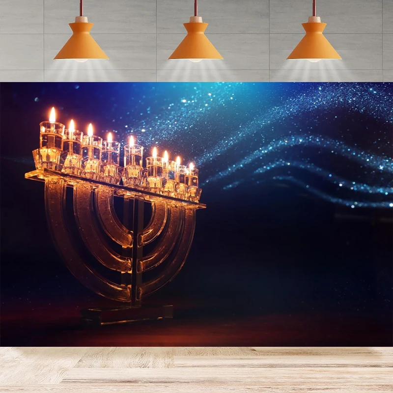 Happy Hanukkah Photography Backdrop Jewish Holiday Menorah Candles Background Religious Home Party Backdrop Wall Banner Decor