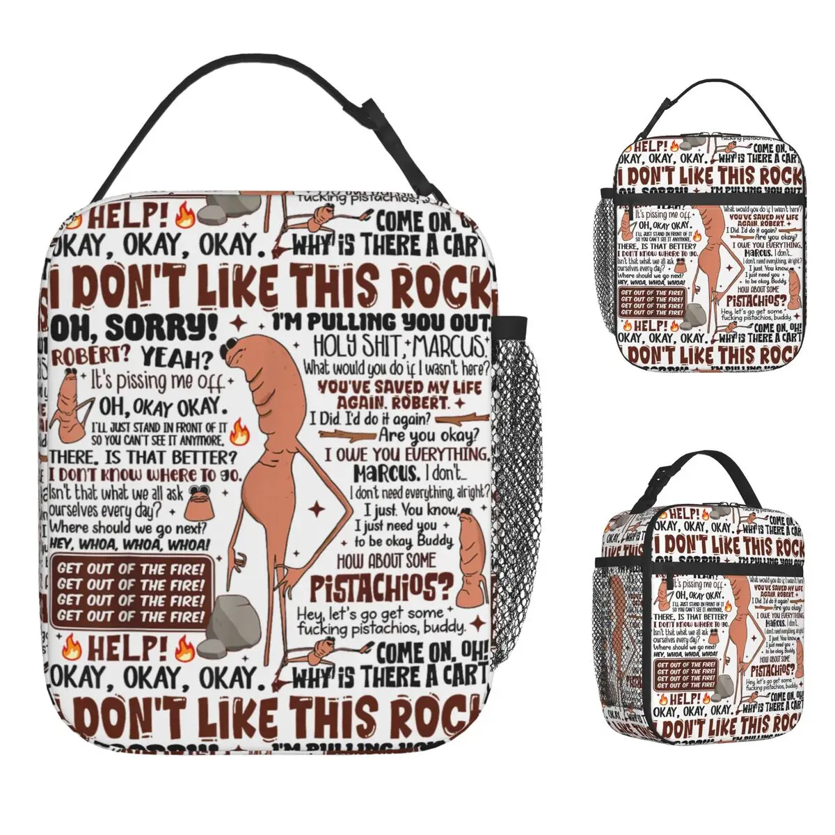 

Marcus The Worm I Don't Like This Rock Забавный трендовый мем Сумка для обеда Ланч-бокс Уличные термосумки для обеда для сумки-холодильника