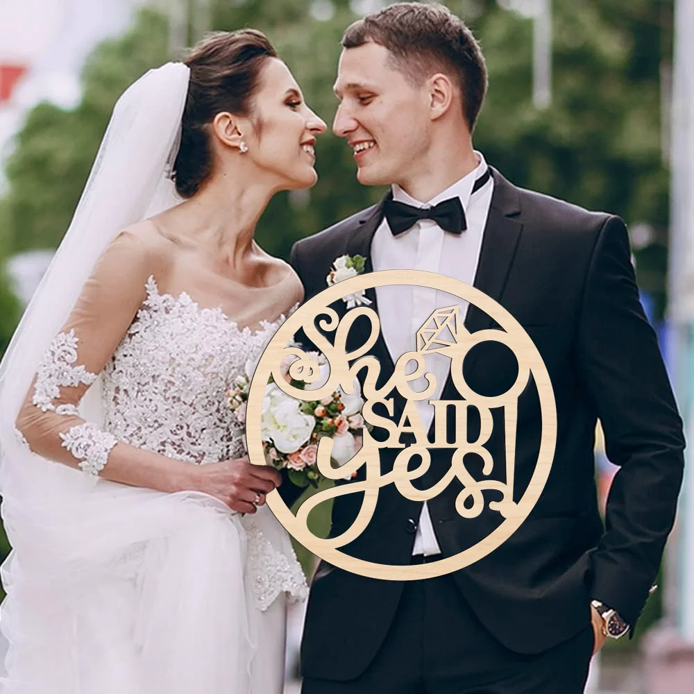 She Said Yes Wooden Sign Bridal Shower Engagement Photo Booth Props for Wedding Party Decorations