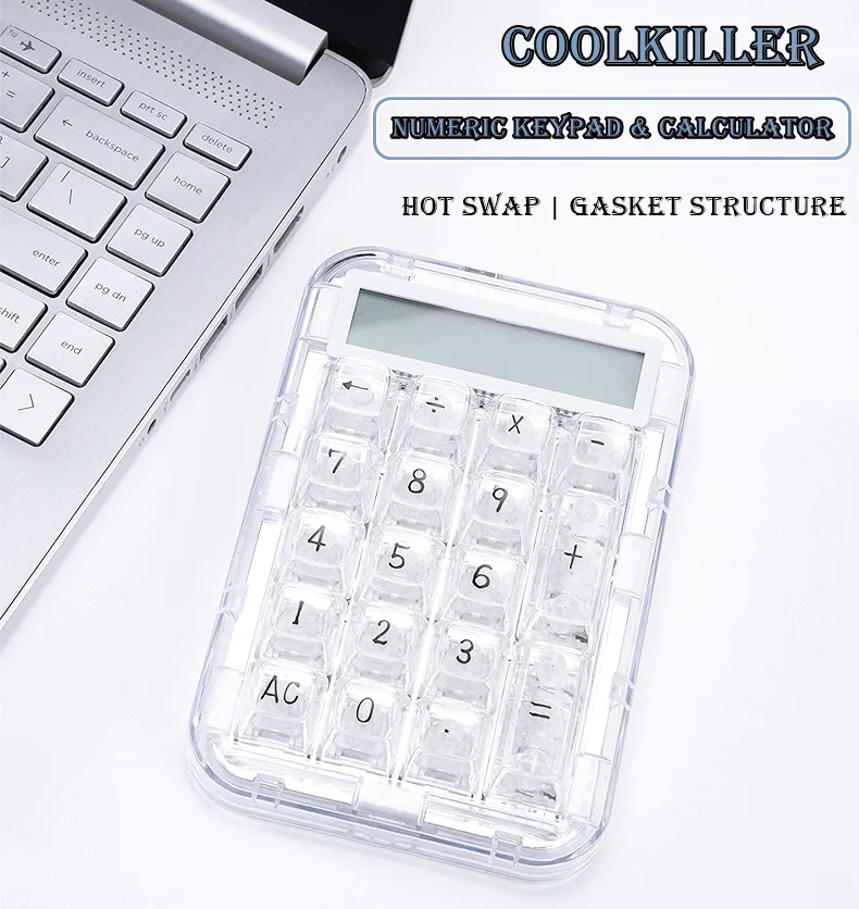 CoolKiller Polar Bear Numpad 18Key Type-C Wired Hot-Swap Full Transparent Keypad Gasket Mechanical Keyboard White Backligh