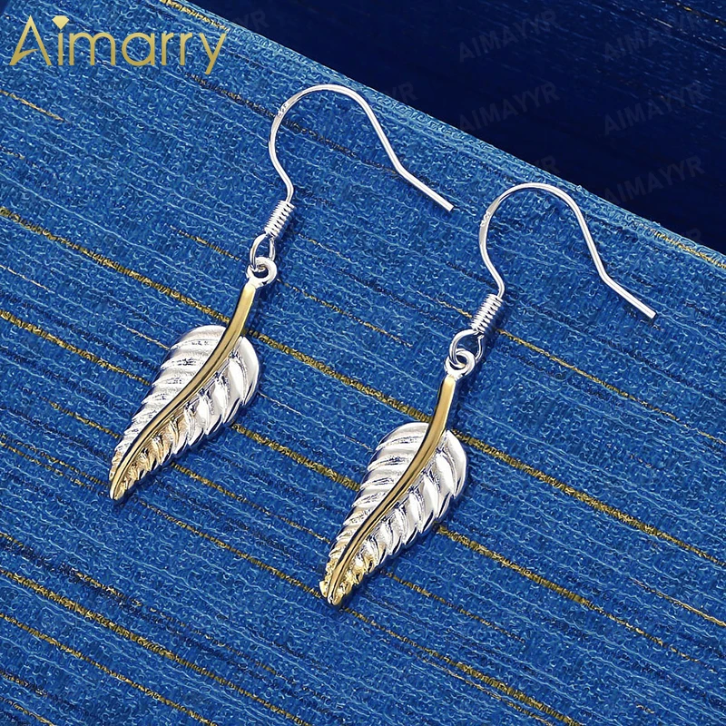 925 Sterling Silver Exquisite Two Tone Feather Earrings for Women's Parties Banquets Weddings High-quality Fashion Jewelry