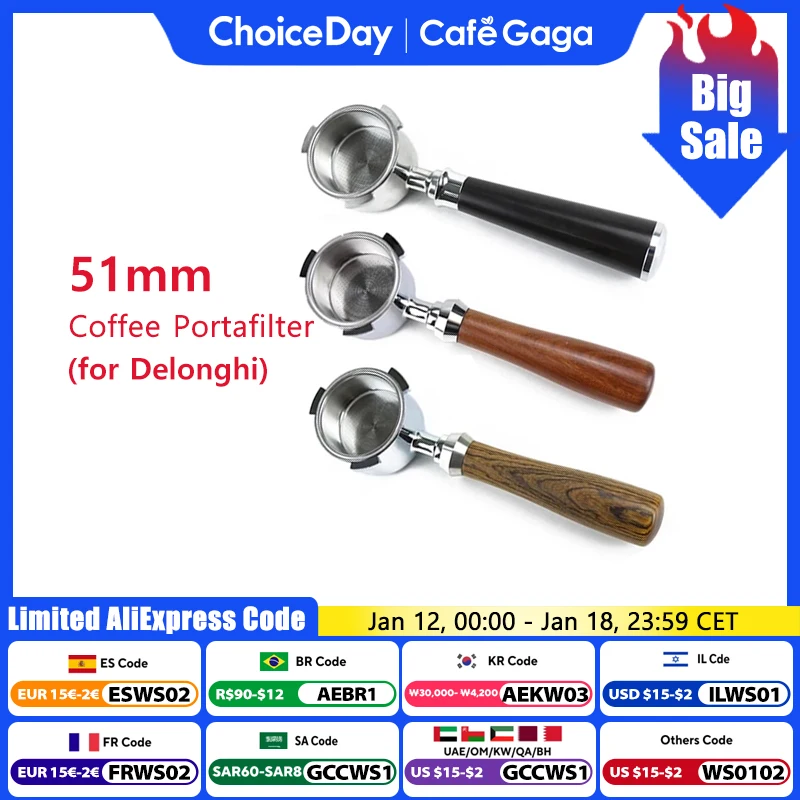 Coffee Bottomless Portafilter 51mm For Delonghi EC680 EC685 Replacement Filter Basket Espresso Machine Accessory Barista Tools