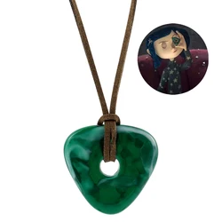 Movie Coraline Necklace Green Seeing Stone Pendant Necklace Rope Chain Fans Gift Collares Jewelry For Women Man