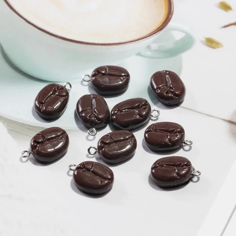 10Pcs Mini Coffee Bean Resin Charms Realistic Imitation Cacao Pendants DIY Supplies For Earring Necklace Key Ring Making