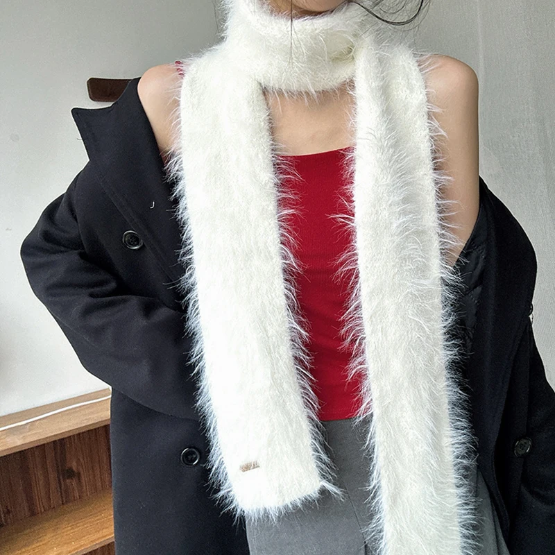 

Korean Y2K Long Warm Mink Fur Scarf Plush Warm Knitted Shawl Fashion Imitation Skinny Scarves