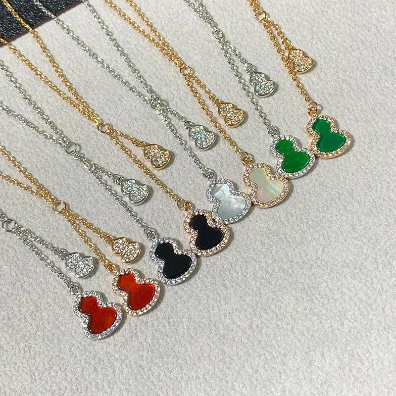 

Double Gourd Necklace Luxury Gourd Pendants Necklace for Women Shell Colorful Crystal Stone Fashion Jewelry Red Agate Fashion