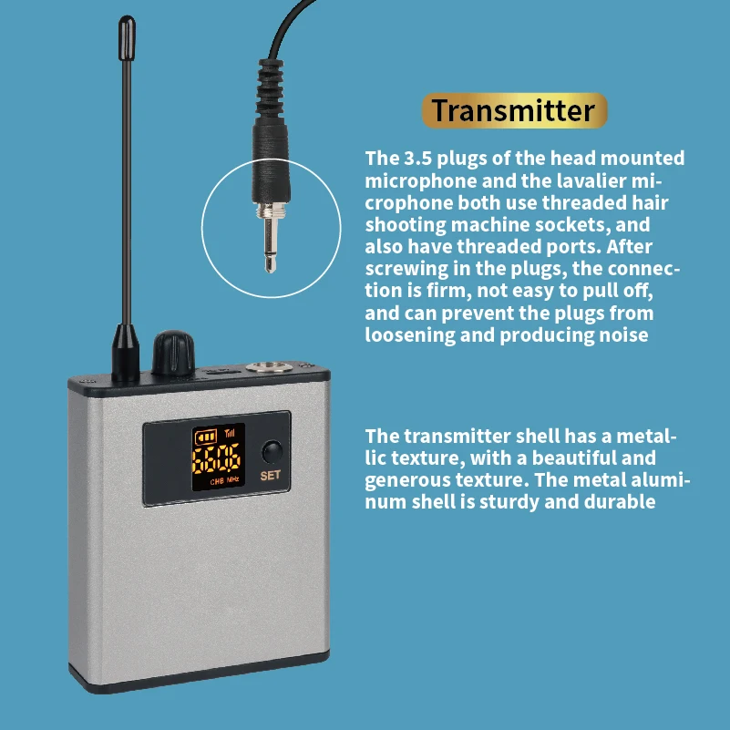 ميكروفون سماعة رأس لاسلكي محمول UHF + نظام ميكروفون Lavalier لمقابلة الكلام التعليمية وتسجيل مدونة الفيديو المباشر