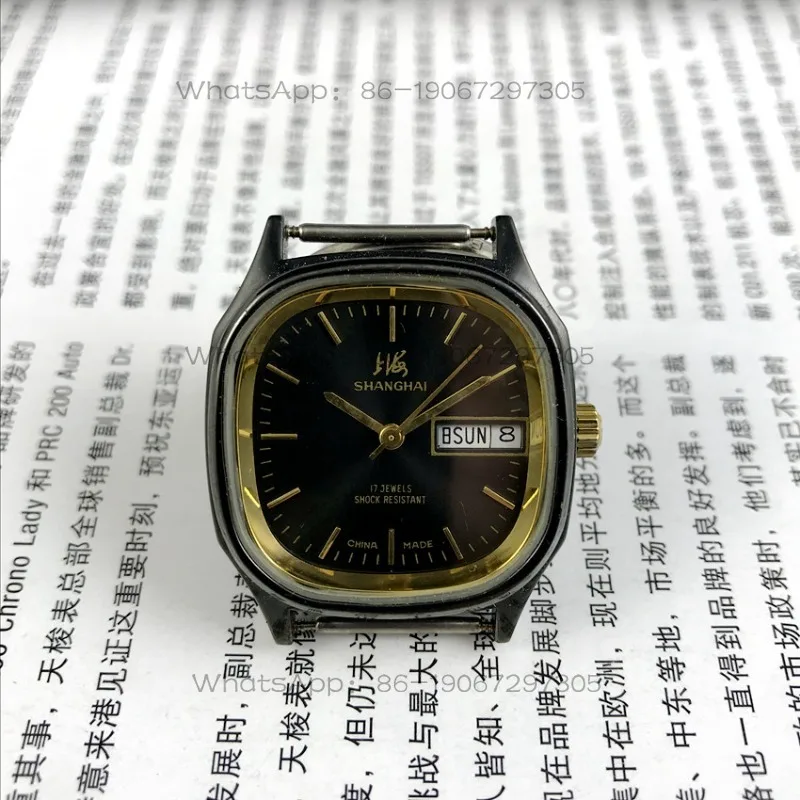 

24-Hour Shipping Square Double Calendar Black Shell Black Surface Manual Machinery, Diameter 33 Mm, Free Strap