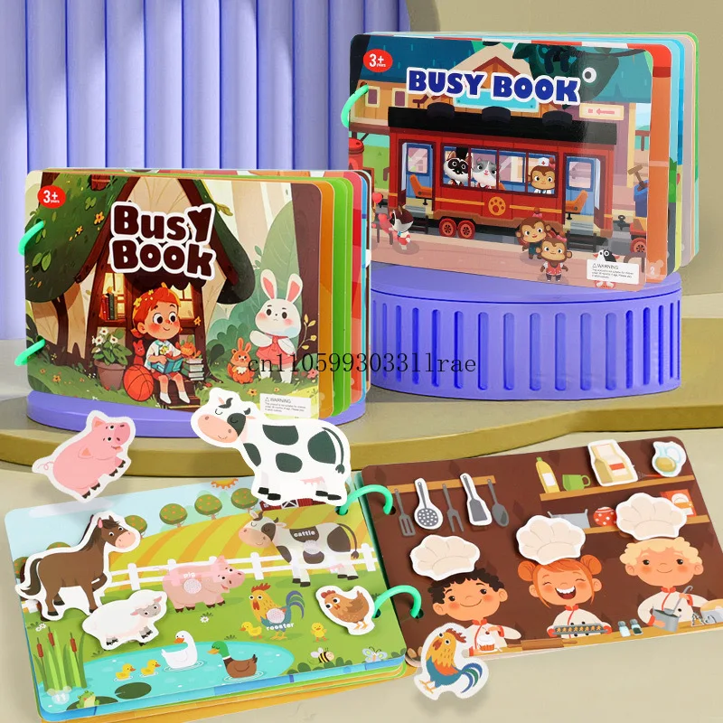Early Education Busy Book for Kids Four Models Paste or Tear Off Cartoon Puzzle Quiet Book