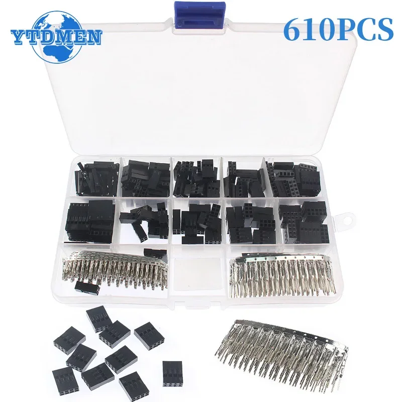 

610PCS Dupont Connector 2.54mm, Dupont Cable Jumper Wire Pin Header Housing Kit Male Crimp Pins+Female Pin Terminal Connectors