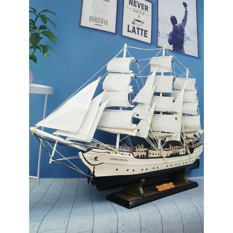 European Style Boat Sailing Smoothly, Sailboat Model Ornaments, Solid Wood Boat Home Decorations, Light Luxury, Creative Gifts,