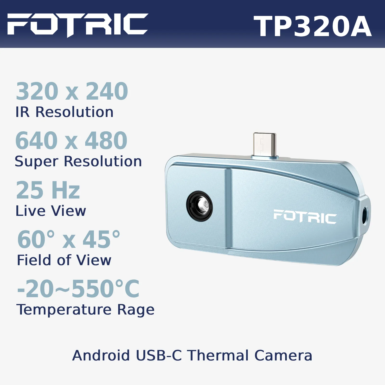 FOTRIC TP320A Android USB-C Phone Thermal Camera with Mount Kit,Native 320x240 IR,640x480 Super Resolution,under35mK,25Hz,-4F to 1022F,Extension Pole,Tripod Stand,Magnetic Base,1/4 Screw,HVAC,Electrical,Automotive,Home Inspection,Water Leak,Not for iPhone