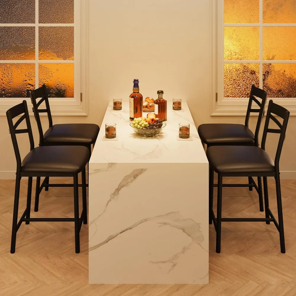 مجموعة مقاعد بار مقاس 26 بوصة مكونة من 4 قطع، كراسي بار منجدة مع ظهر، وسادة سميكة، مقاعد للبار ذات ارتفاع مضاد لجزيرة المطبخ #3