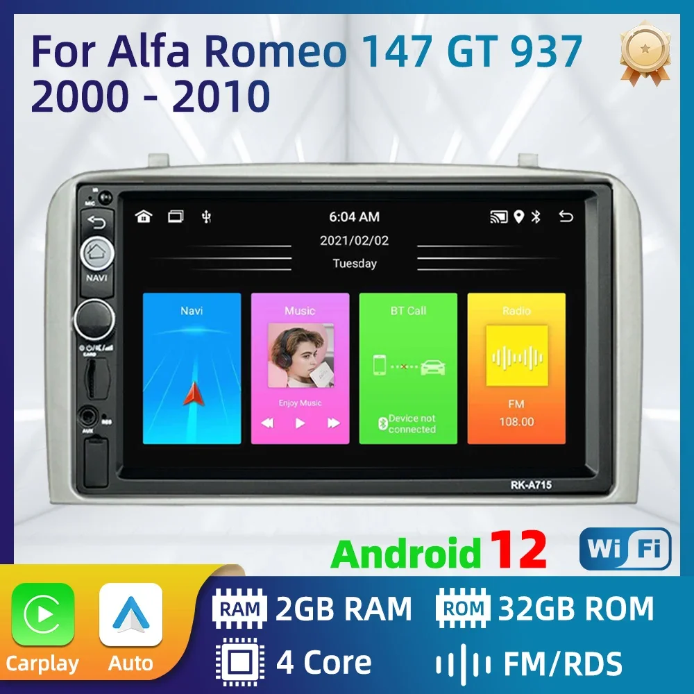 Estéreo de coche para Alfa Romeo 147 GT 937 2000-2010 Radio 2 Din Android reproductor Multimedia de coche unidad principal Autoradio Carplay Android