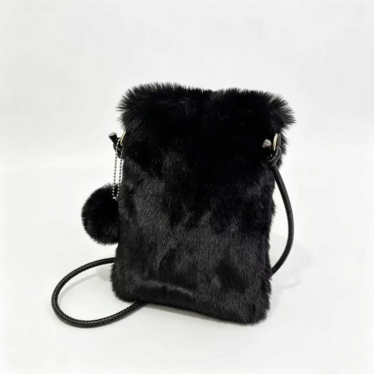 Bags for Women 2026 Autumn and Winter New Style Plush Mobile Phone Bag Korean Style Pure Color Furry Lanyard Bag Versatile Crossbody Coin Purse