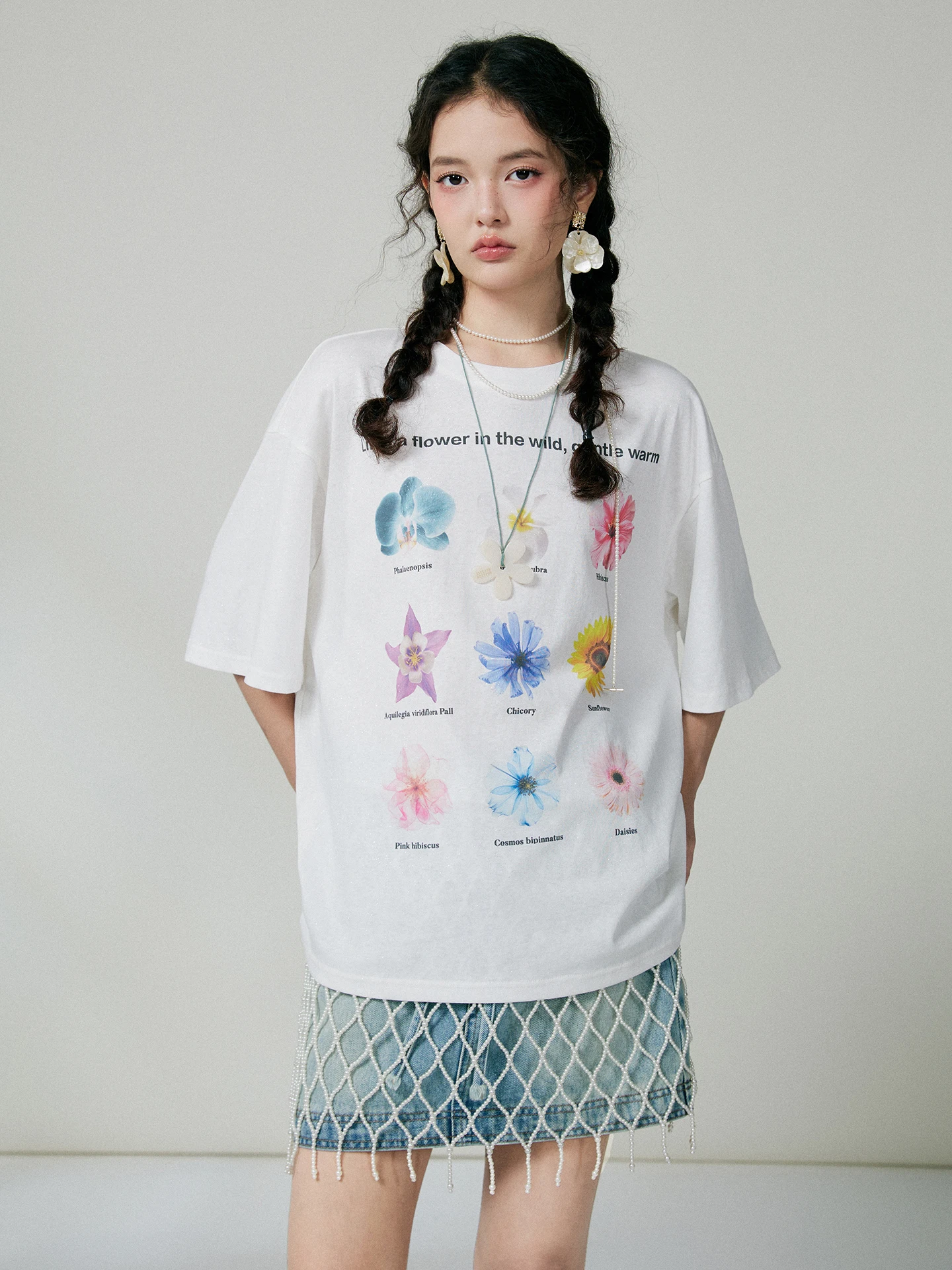 

Sauce Purple Floral Shiny T-Shirt Women's Print Design Unique 2026 New round Neck Short Sleeve Versatile Cotton Casual Top