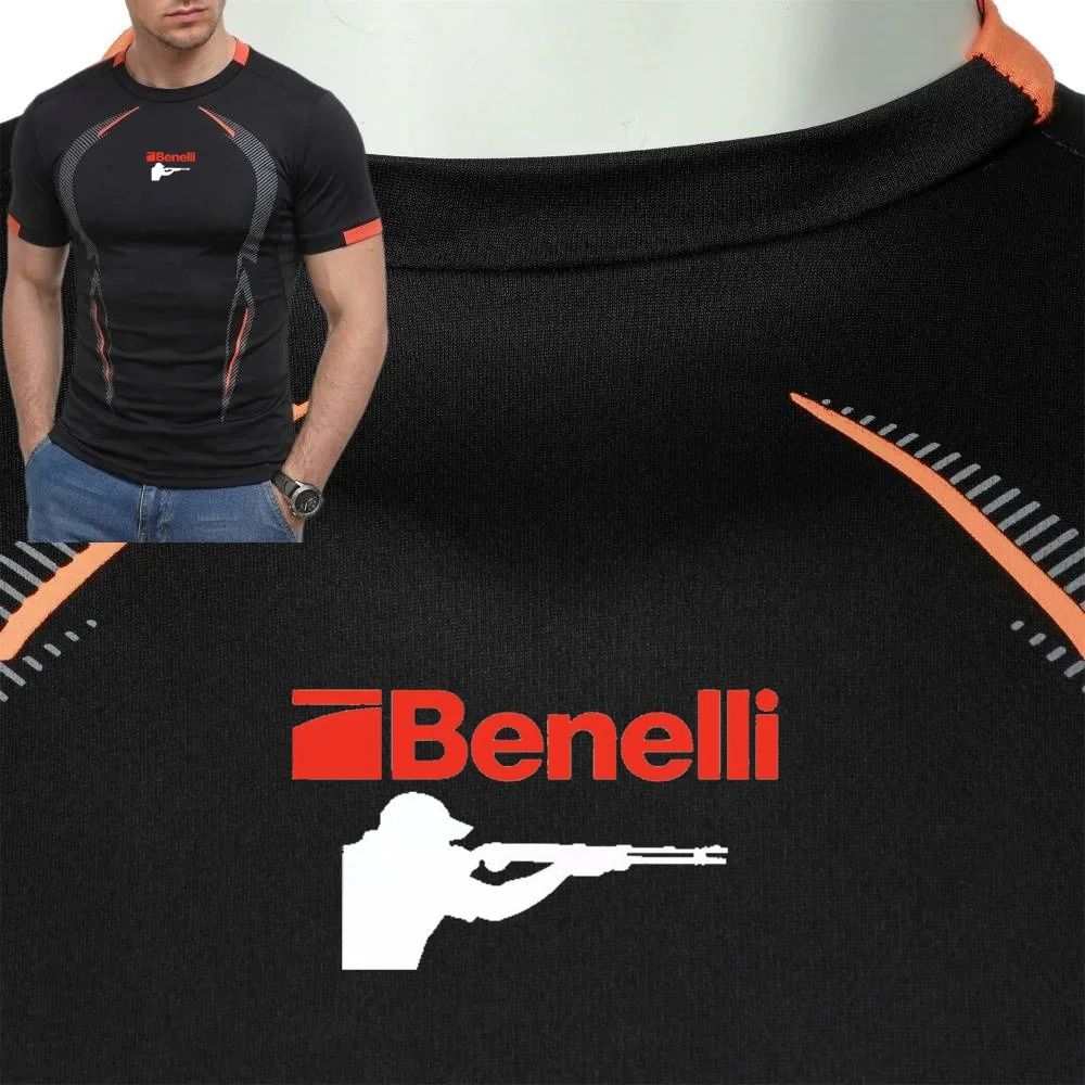 Men's Thin Compression T-Shirt BENELLI Hunting Gun Firearms Design High Stretch Muscle Fit Quick Dry Breathable Sports Tee for