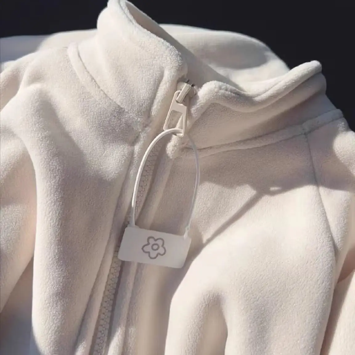 Thiened Double-sided Fce Zipper Warm Stand Collar Open Cardigan Fce Outerwear Loose Long Sve Sweatirt for Women