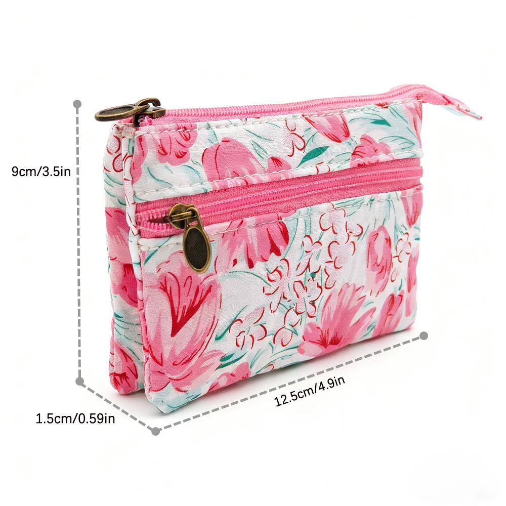 Fresh Country-Style Oil Painting Design Double-Zipper Four-Layer Cotton Cloth Coin Purse for Women Coin Bag · Money Pouch · ID H