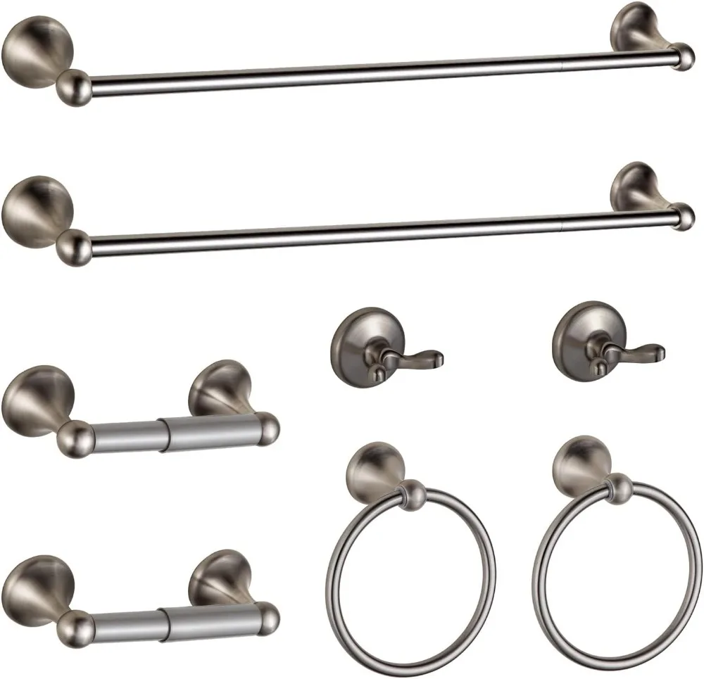 

Adjustable Expandable Bath Towel Bars Set, Brushed Nickel Wall Mount Racks 8-Pieces Bathroom Hardware Accessory