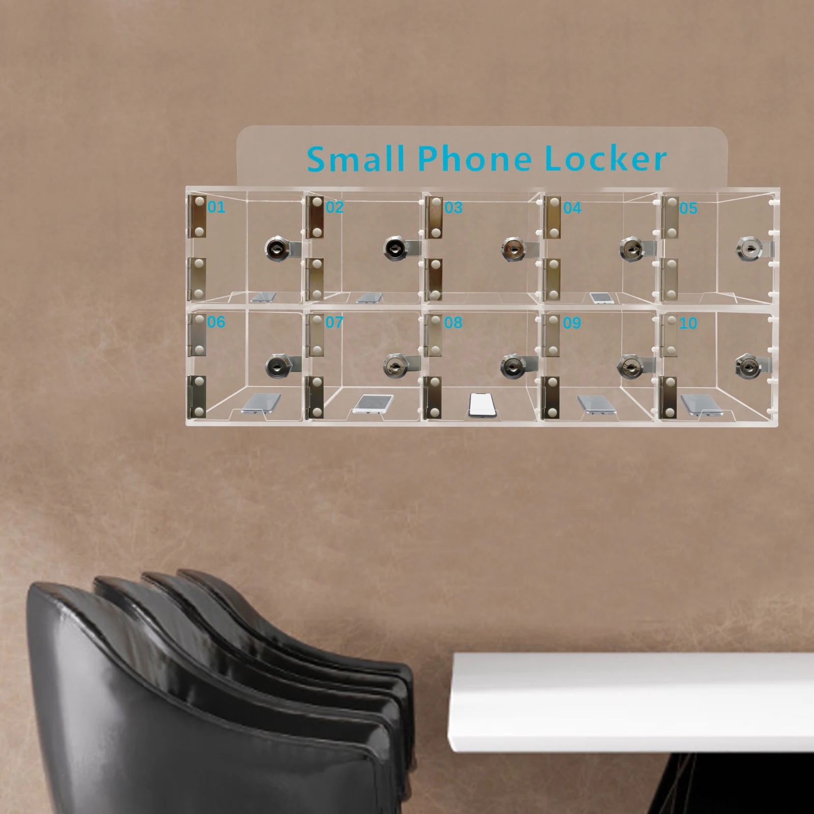 Clear Locker Box with Door Locks and Keys Wall-Mounted Phones Storage Cabinet Pocket Storage Locker Box for Office Classroom