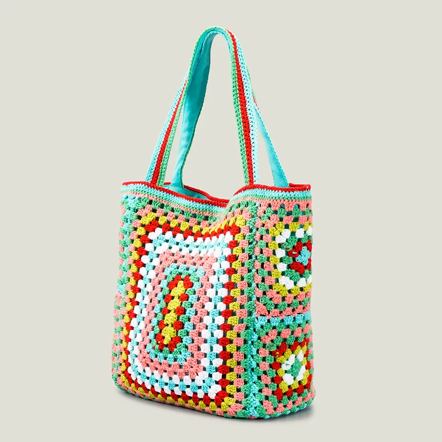 Imagem -02 - Boêmio Paisley Crochê Mulheres Bolsas de Ombro Tricô Grande Bolsala Casual Senhora Bolsas Grande Shopper Bolsas Verão Praia Bolsa