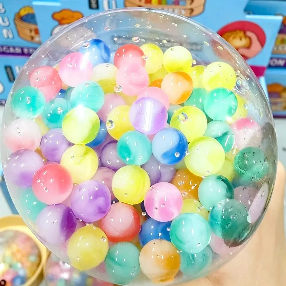 Rainbow Dumpling Squishy with Bead Sensory Squeeze Toy for Stress Relief with Bamboo Steamer Funny Gift wholesale