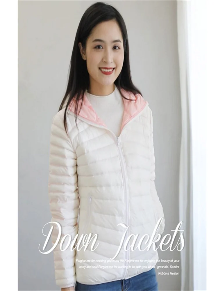 Women Two-sided Hooded Down Coat Autumn Winter Ultra Light White Duck Down Jacket Parkas Ladies Short Bigszie Puffer Outwears