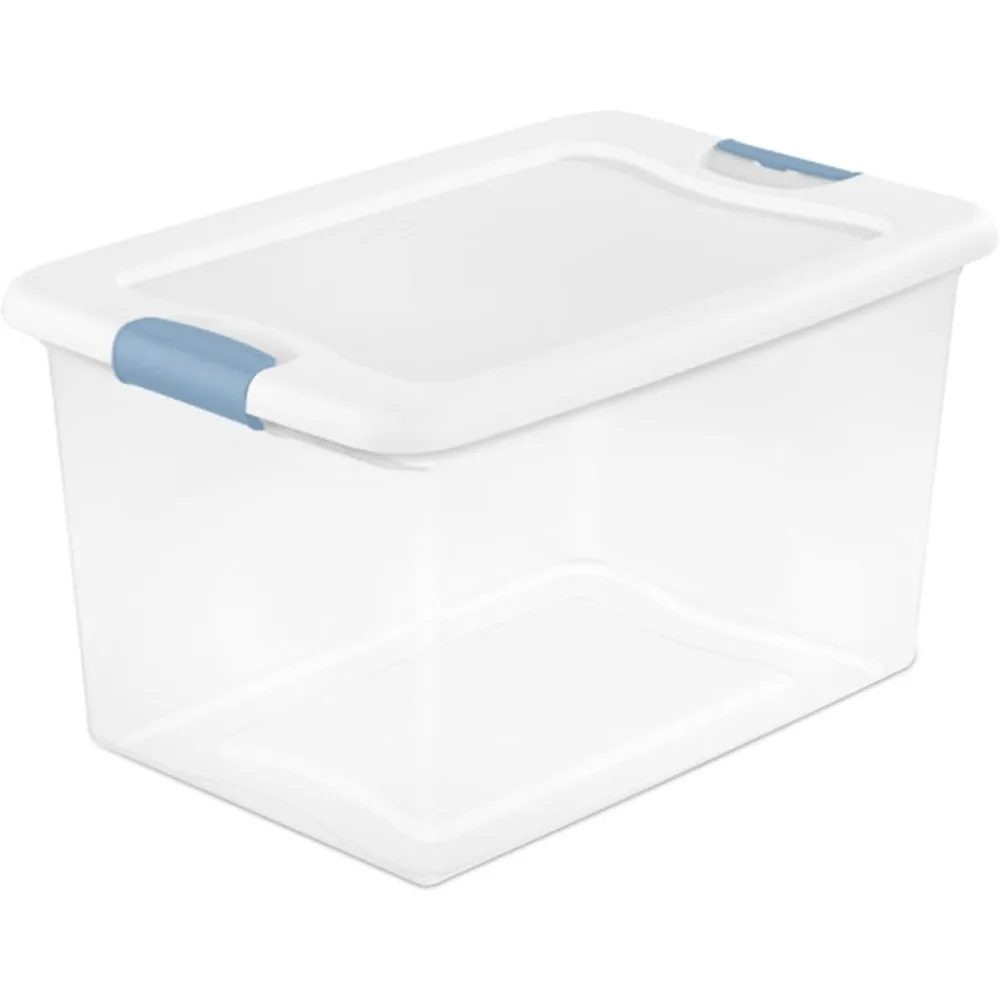 64 Qt Latching Storage Box, Stackable Bin with Latch Lid, Plastic Container to Organize Clothes in Closet, Clear, 30-Pack