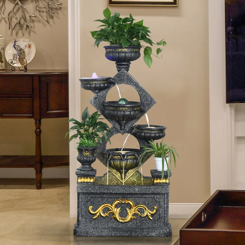 

floor-to-ceiling running water fountain big fish pond fish tank feng shui ball office indoor living room home decoratio